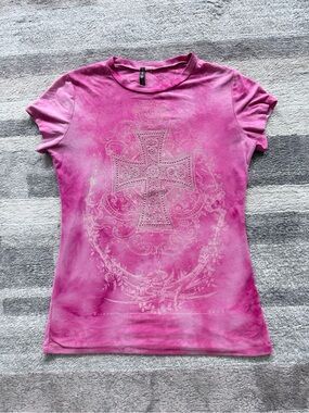 Women's Pink Long-Sleeve Cross Graphic Tee